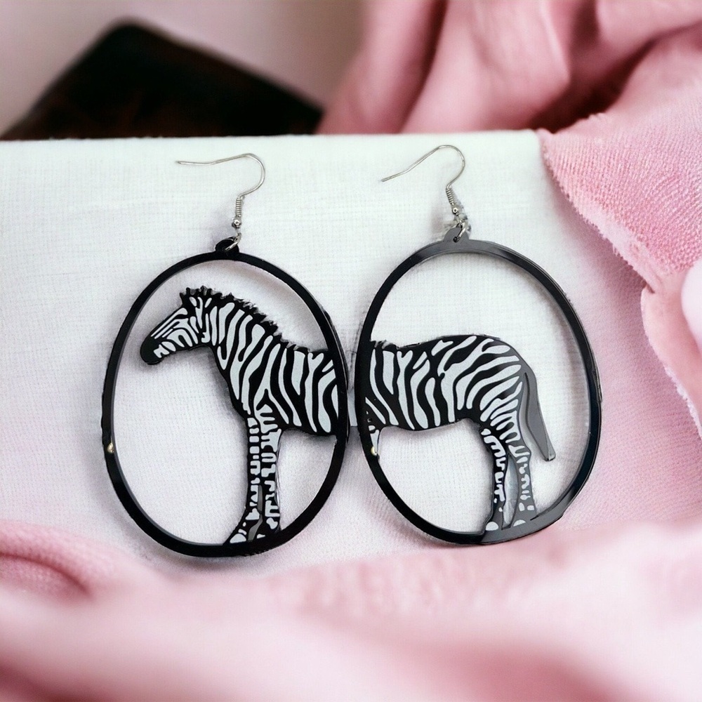 Charming NWT Oversized Zebra Earrings - Handmade Jewelry for Animal Lovers